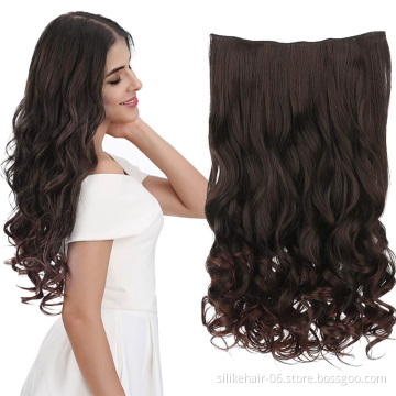 Wholesale Heat Resistant Fiber Natural Blonde Brown Black Long Wavy One Piece Clip in Hair Extension Synthetic Hair Extensions